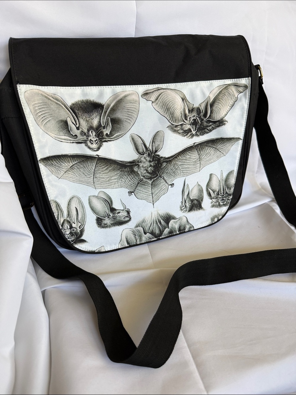 Black Bat-Print Messenger Bag • NWOT